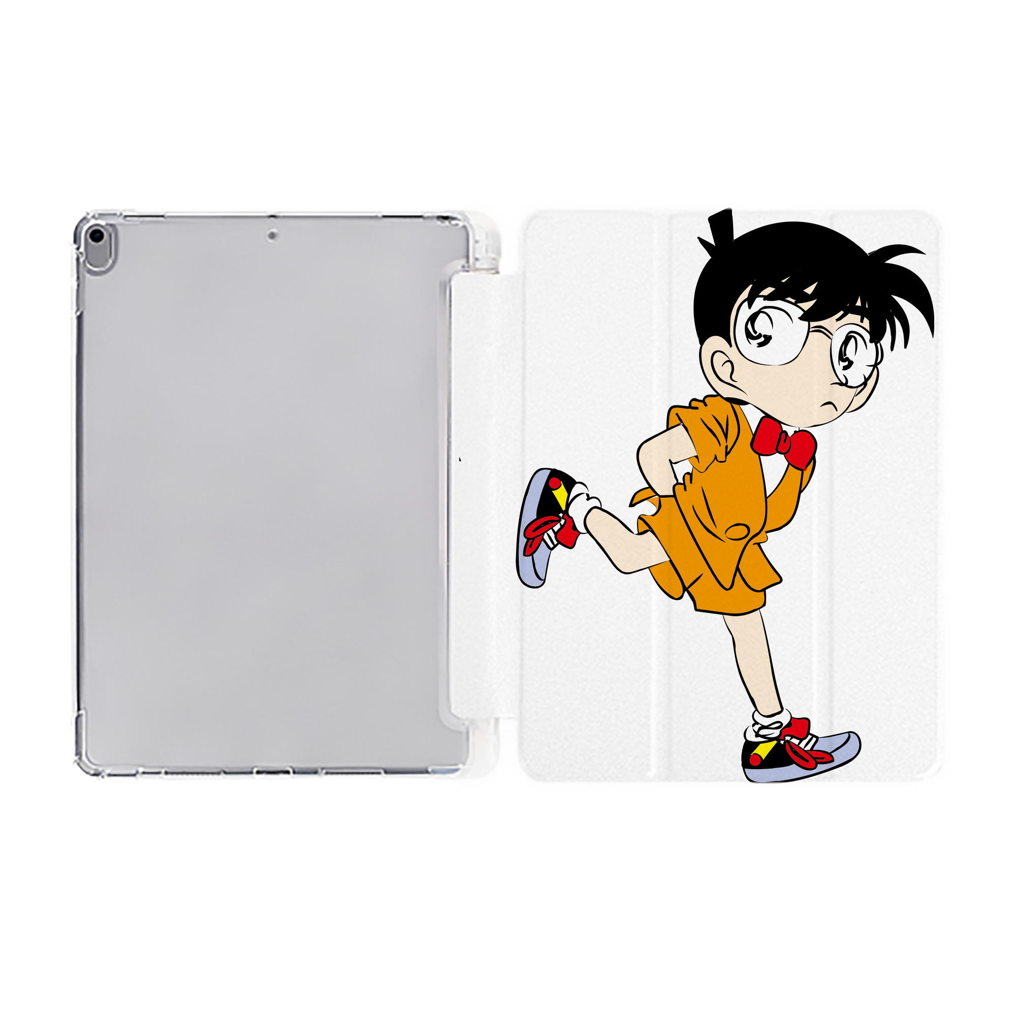 （画像用） 名探偵コナン 江戸川 コナン Detective Conan Conan Edogawa IPad ケース ペン収納付き 三つ折りスタンド PUレザー×シリコン 対応機種9.5/10.5/10.9インチ